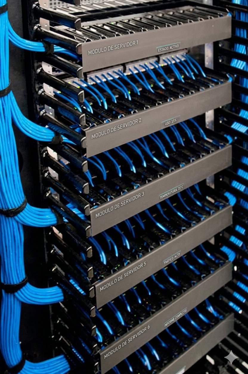 Cableado estructurado y fibra óptica en rack de servidores
