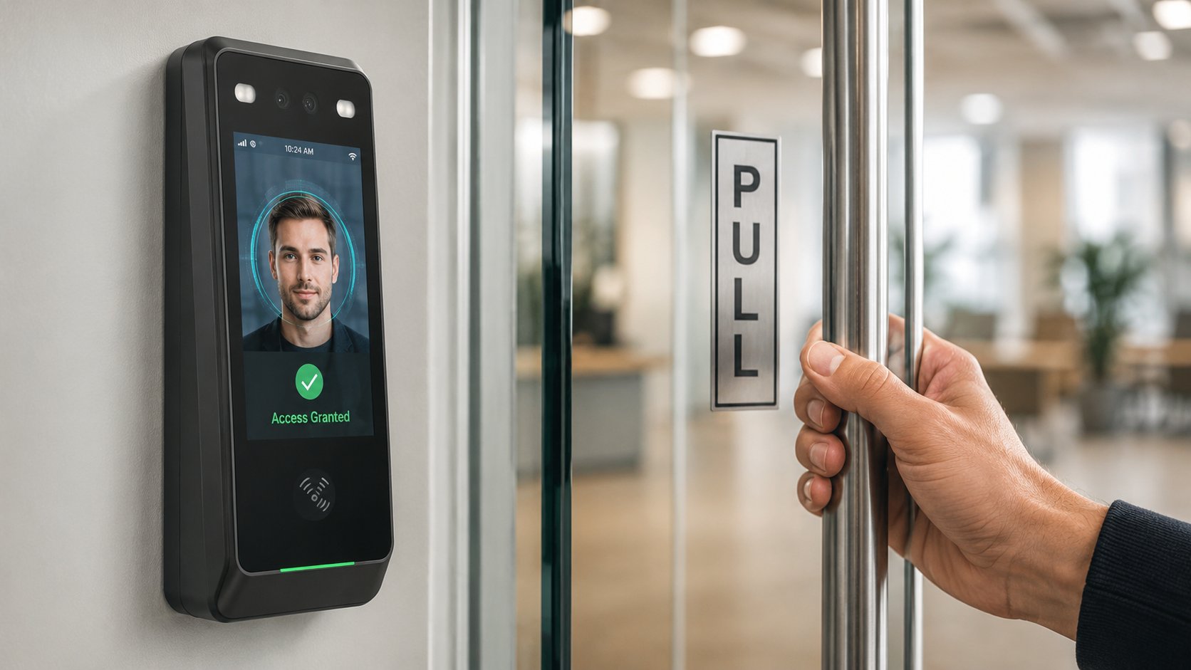 Control de acceso biométrico facial para entrada segura a oficinas
